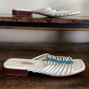 Talbots Winnie white multi strap square toe‎ turquoise stone sandals women's 8.5